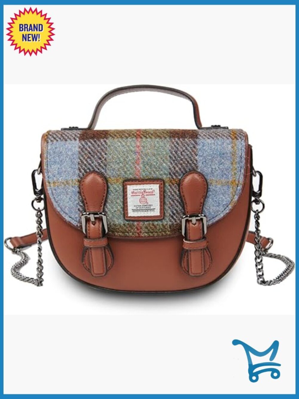 Mini Satchel Crossbody Bag Harris Tweed Vegan Leather Adjustable Strap